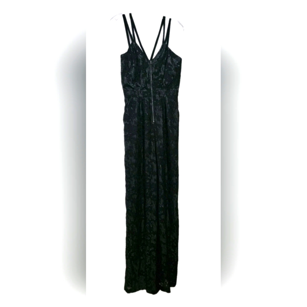 BCBGGeneration Black Metallic Jumpsuit Size 2 Wide Leg Sleeveless Party Formal
